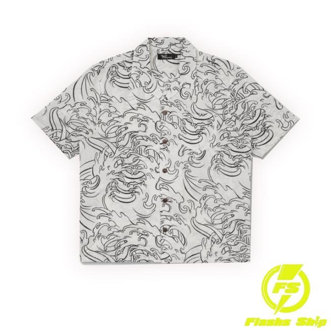 "Gakunami Wave" Cotton And Linen Aloha Funny Shirt